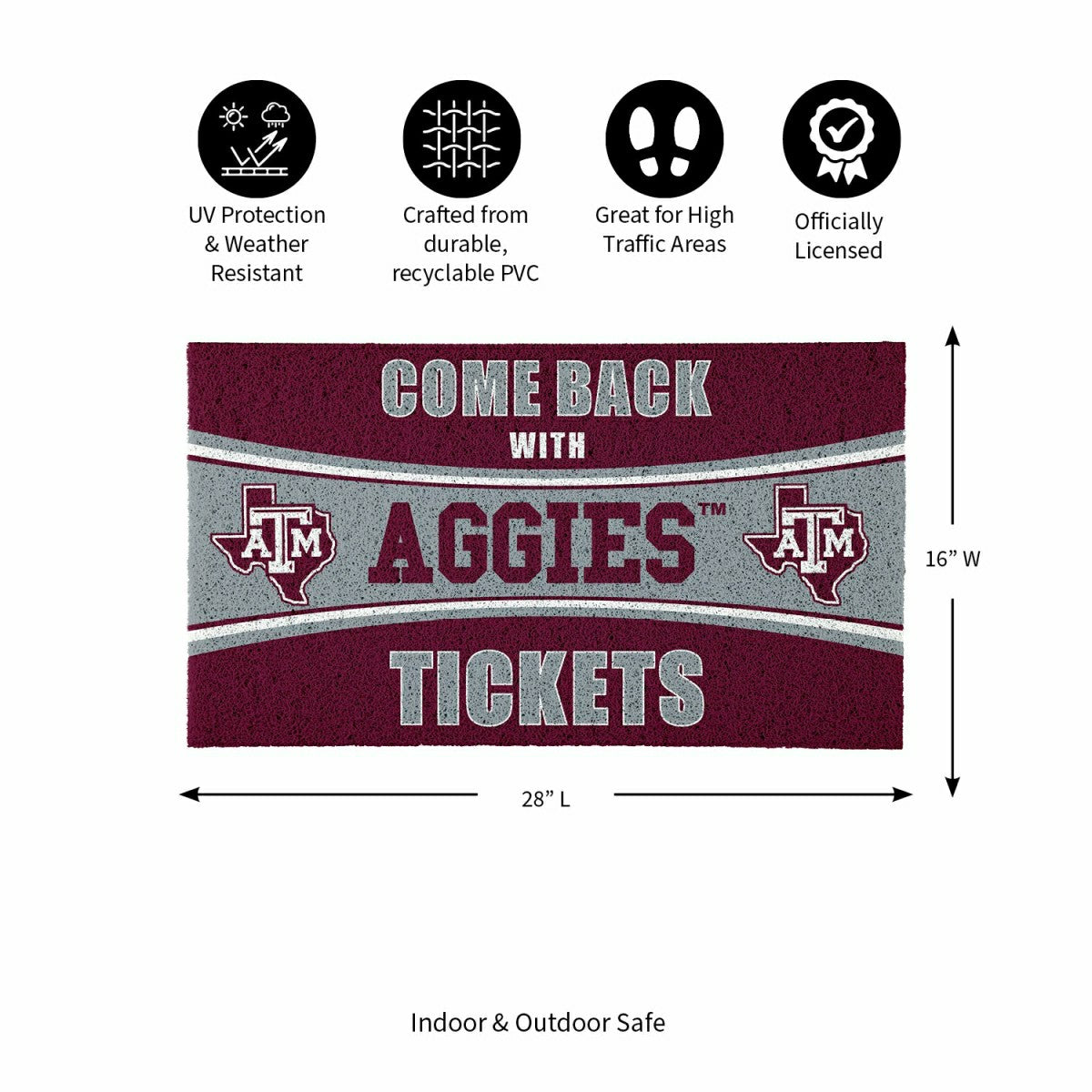 28" x 16" PVC Trapper Mat, Come Back with Tickets, Texas A&M
