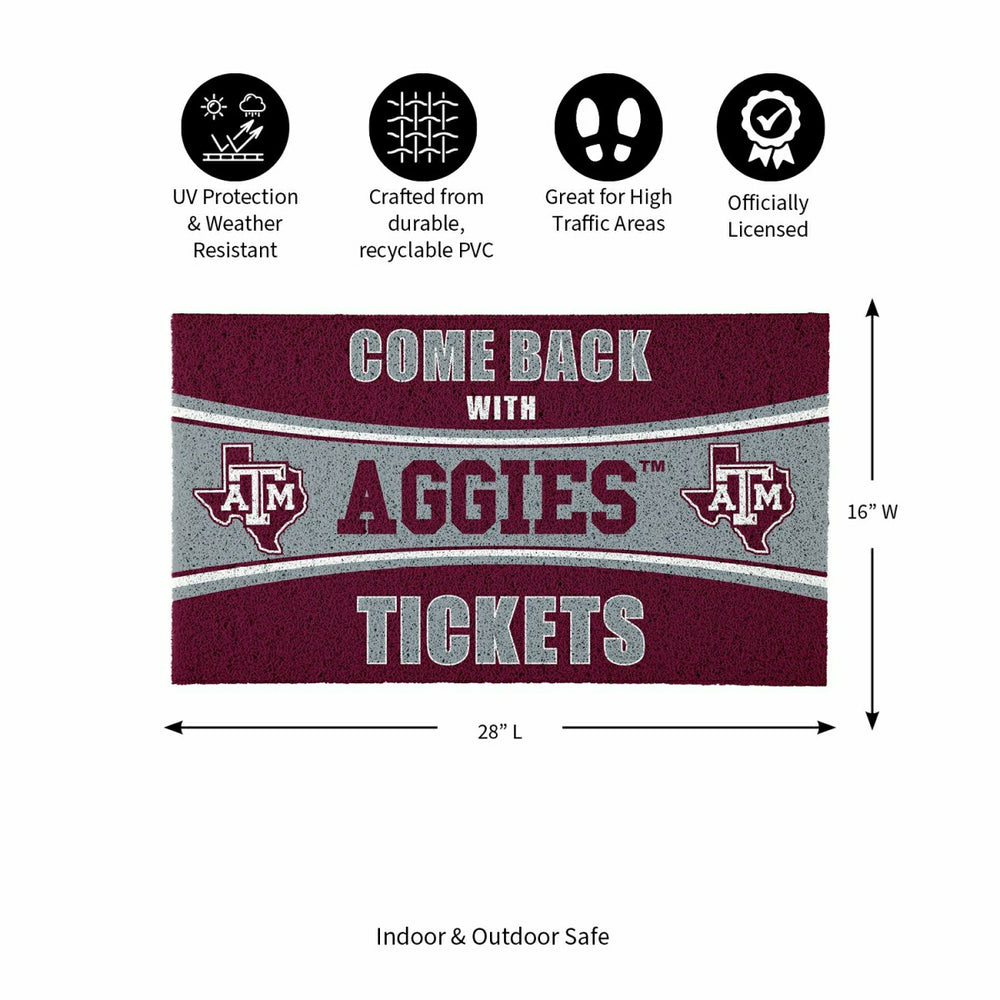 28" x 16" PVC Trapper Mat, Come Back with Tickets, Texas A&M