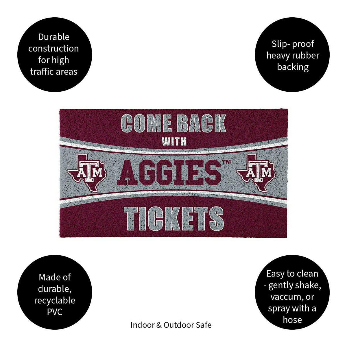 28" x 16" PVC Trapper Mat, Come Back with Tickets, Texas A&M