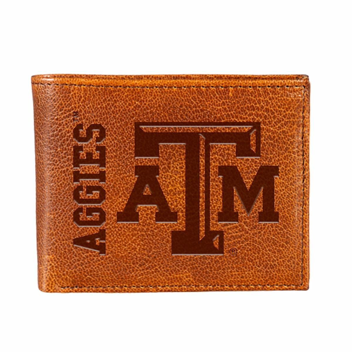 Texas A&M, Embossed 100% Genuine Tumbled Leather Passcase Bi-Fold Wall