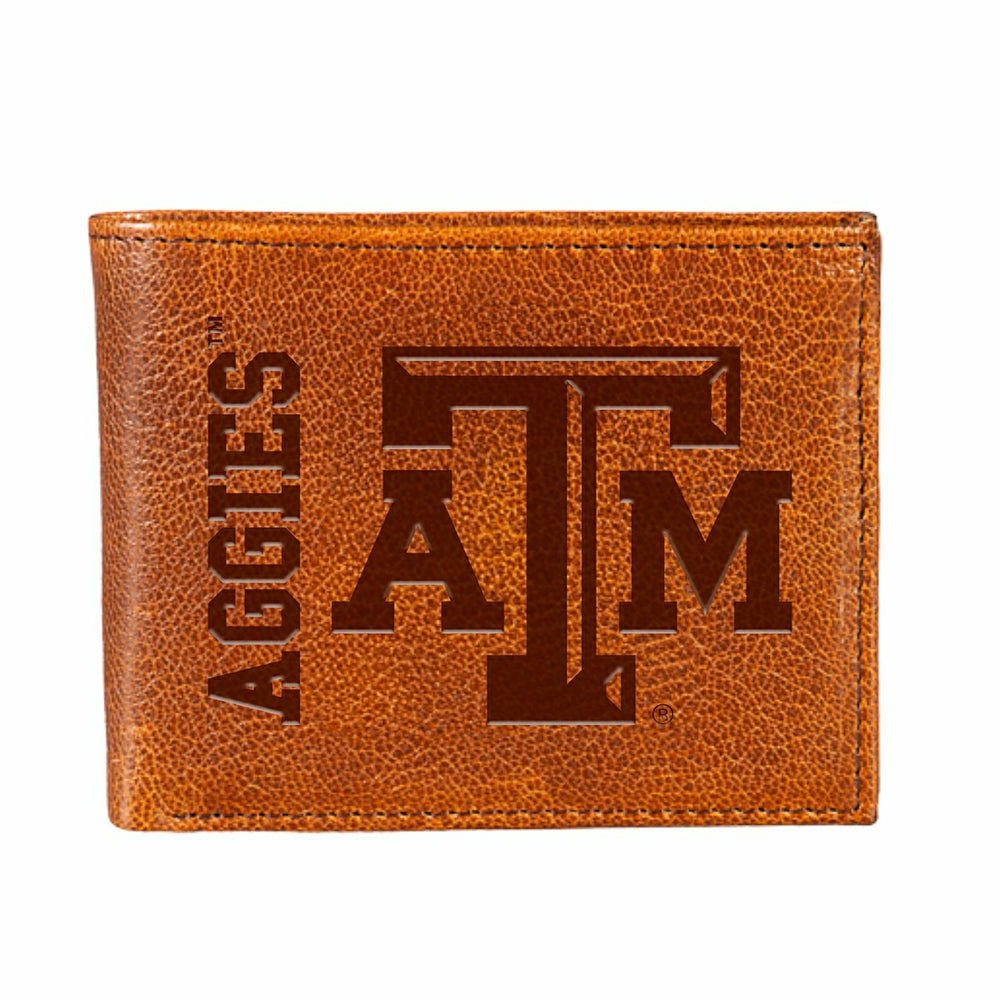 Texas A&M, Embossed 100% Genuine Tumbled Leather Passcase Bi-Fold Wall