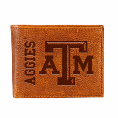 Texas A&M, Embossed 100% Genuine Tumbled Leather Passcase Bi-Fold Wall