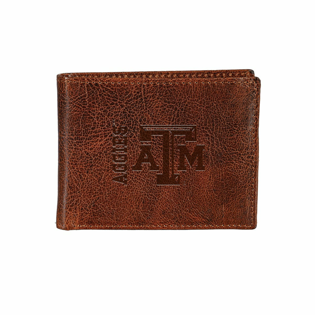 Texas A&M, Embossed 100% Genuine Tumbled Leather Passcase Bi-Fold Wall