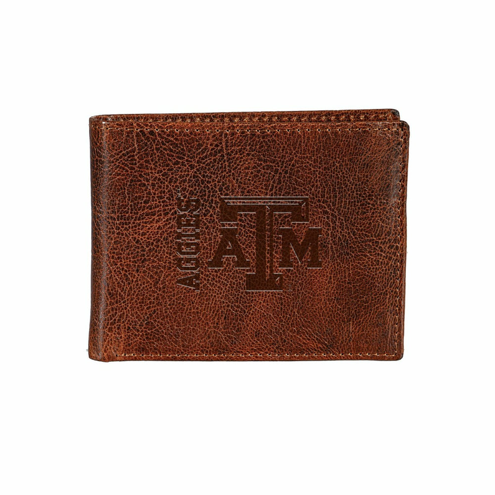 Texas A&M, Embossed 100% Genuine Tumbled Leather Passcase Bi-Fold Wall