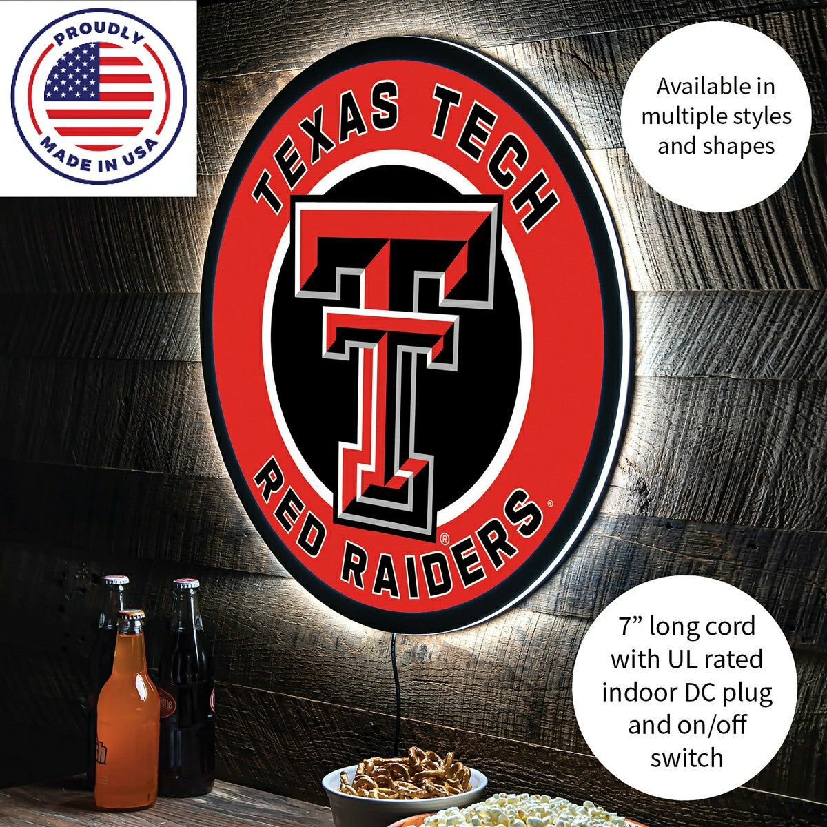 LED Wall Decor, Round, Texas Tech University