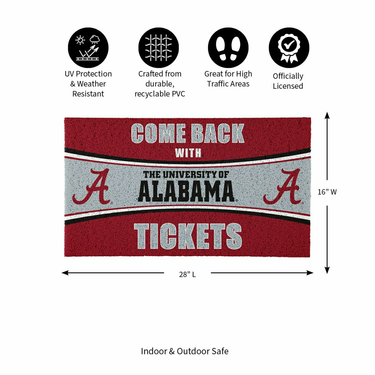 28" x 16" PVC Trapper Mat, Come Back with Tickets, University of Alaba