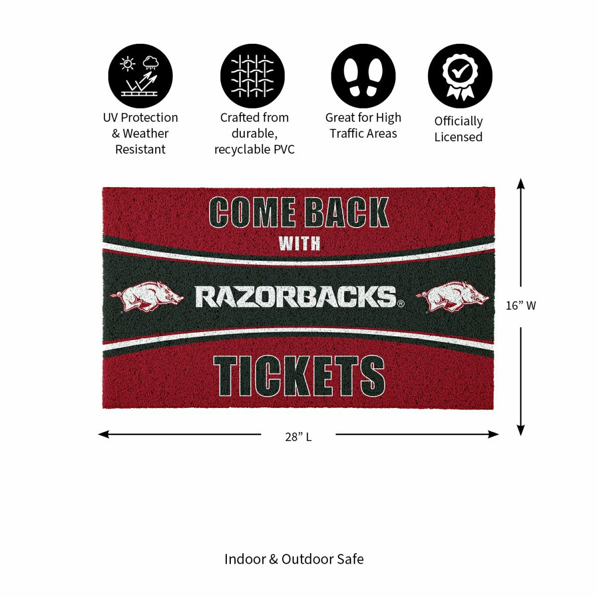 28" x 16" PVC Trapper Mat, Come Back with Tickets, University of Arkan
