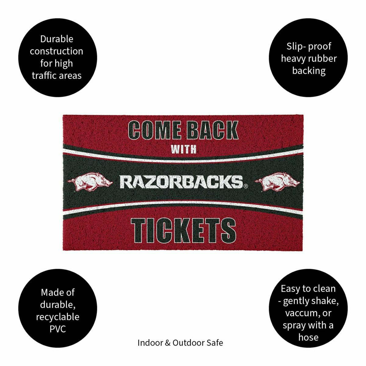 28" x 16" PVC Trapper Mat, Come Back with Tickets, University of Arkan