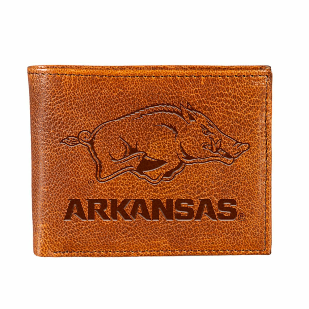 University of Arkansas, Embossed 100% Genuine Tumbled Leather Passcase