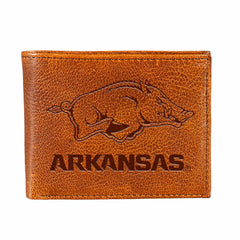 University of Arkansas, Embossed 100% Genuine Tumbled Leather Passcase
