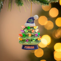4" LED Ceramic Christmas Tree Ornament with Team Santa Hat, University