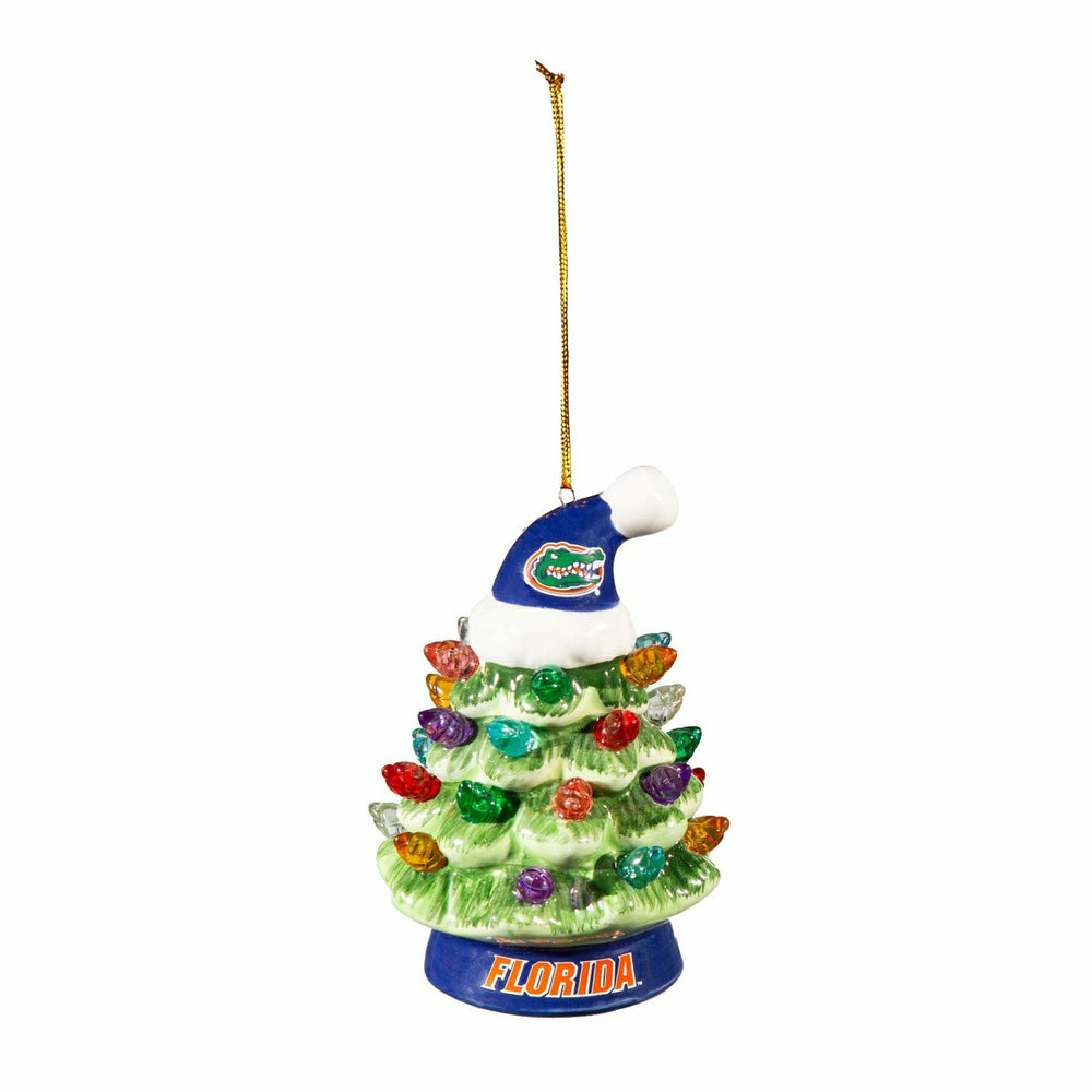 4" LED Ceramic Christmas Tree Ornament with Team Santa Hat, University