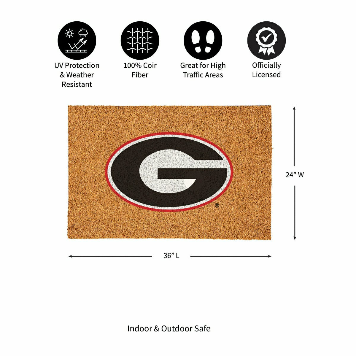 University of Georgia Large Full Color Coir Mat, 36"x24"