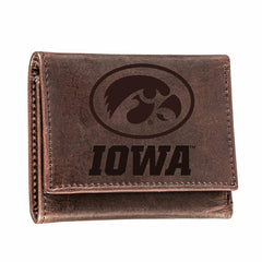 University of Iowa, Tri-Fold Wallet, Brown, CH, 100% Genuine Leather