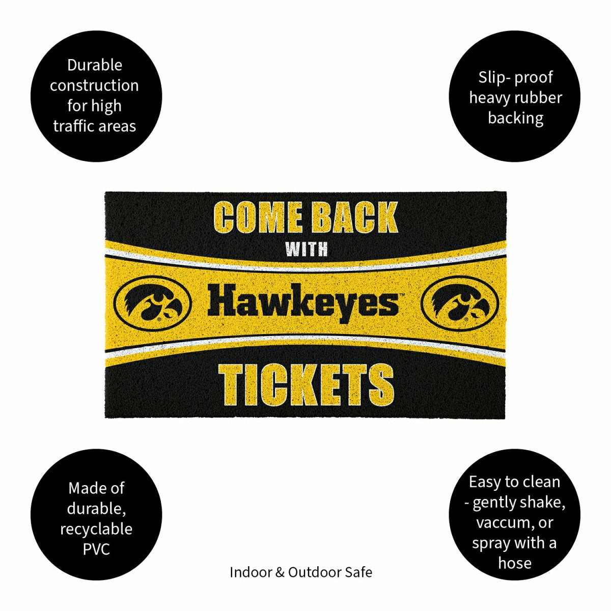 28" x 16" PVC Trapper Mat, Come Back with Tickets, University of Iowa