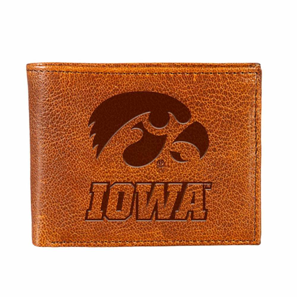 University of Iowa, Embossed 100% Genuine Tumbled Leather Passcase Bi-