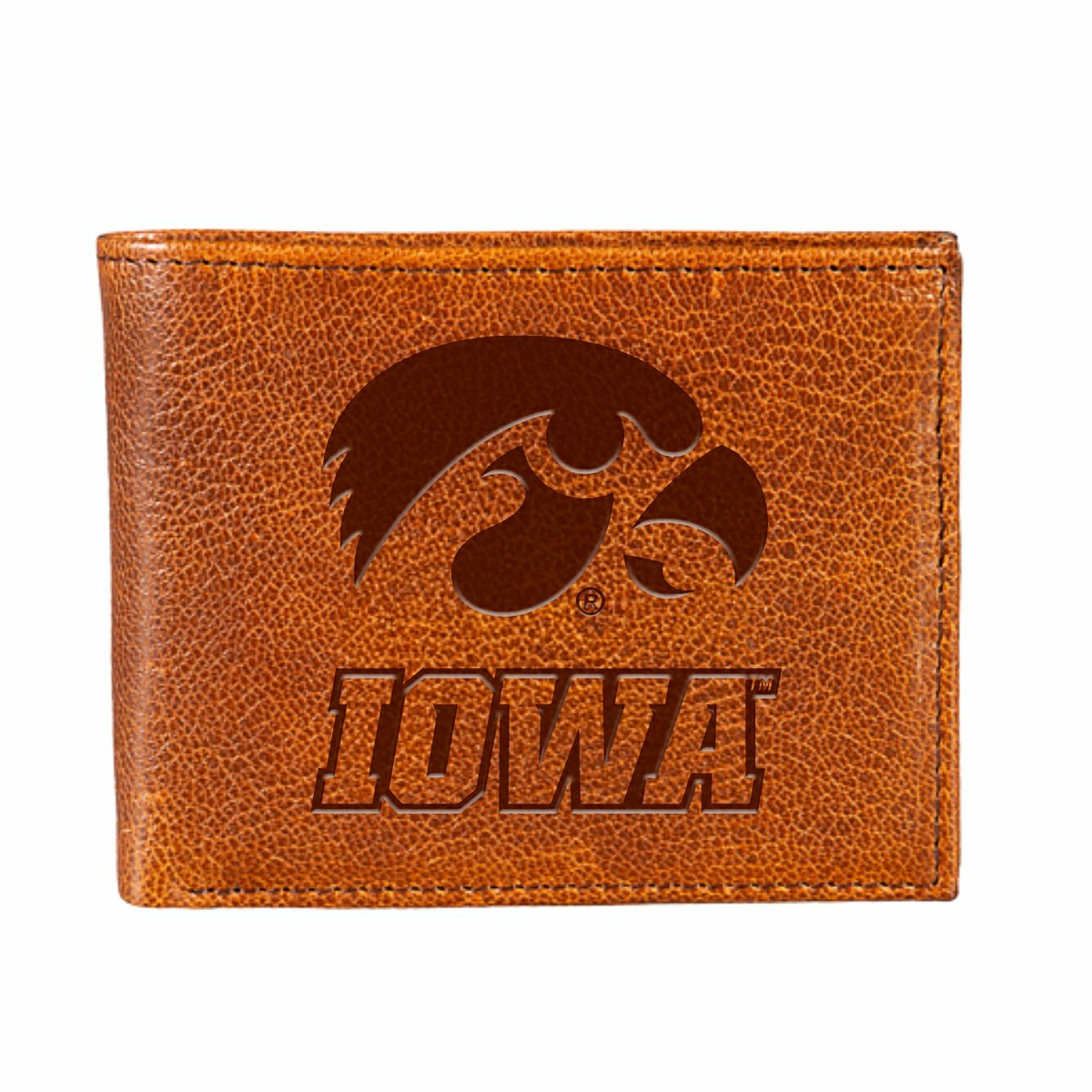 University of Iowa, Embossed 100% Genuine Tumbled Leather Passcase Bi-