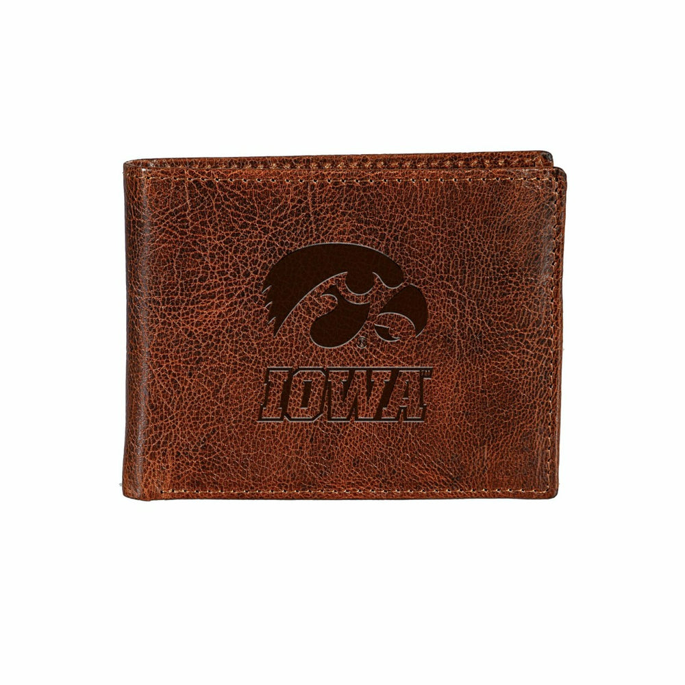 University of Iowa, Embossed 100% Genuine Tumbled Leather Passcase Bi-