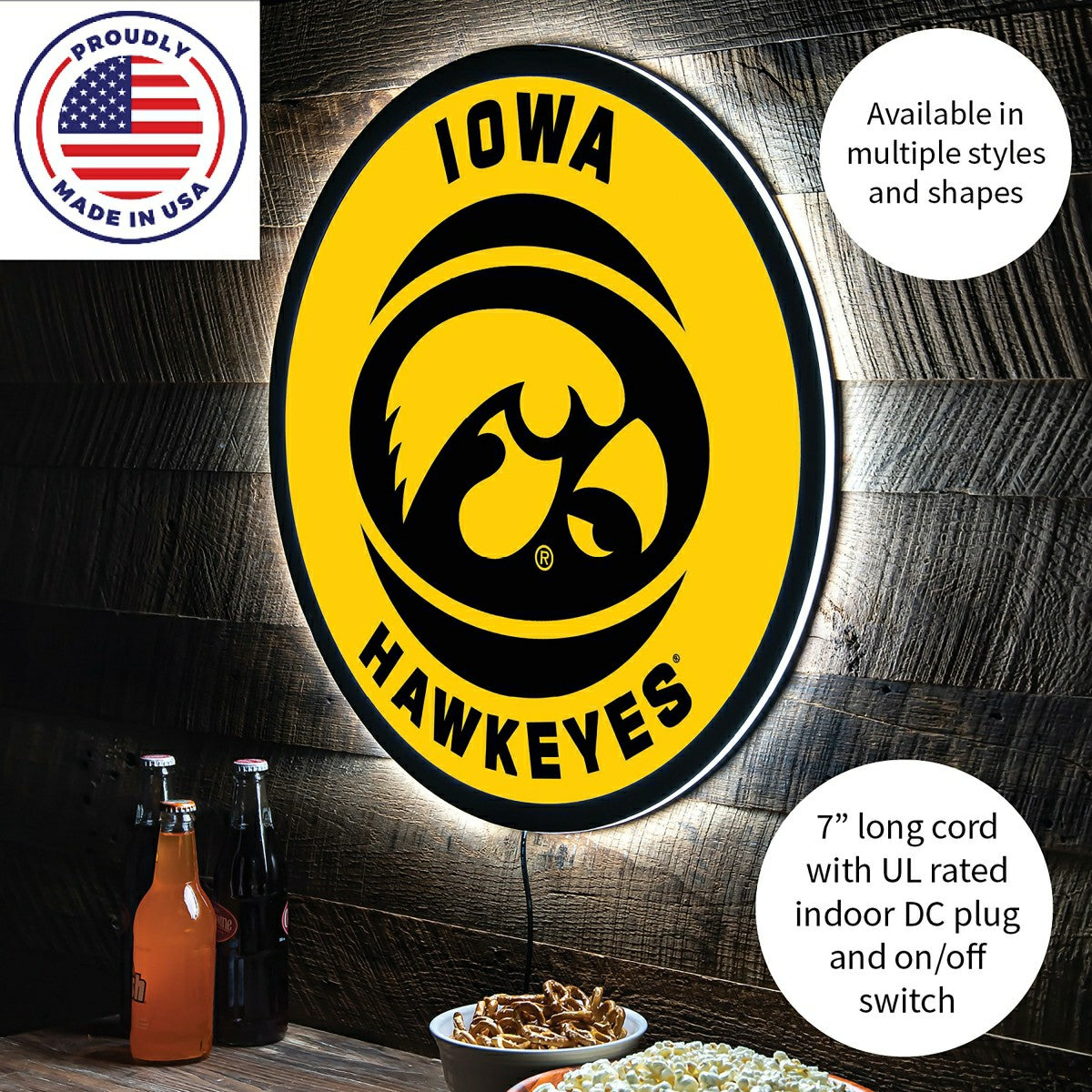 LED Wall Decor, Round, University of Iowa