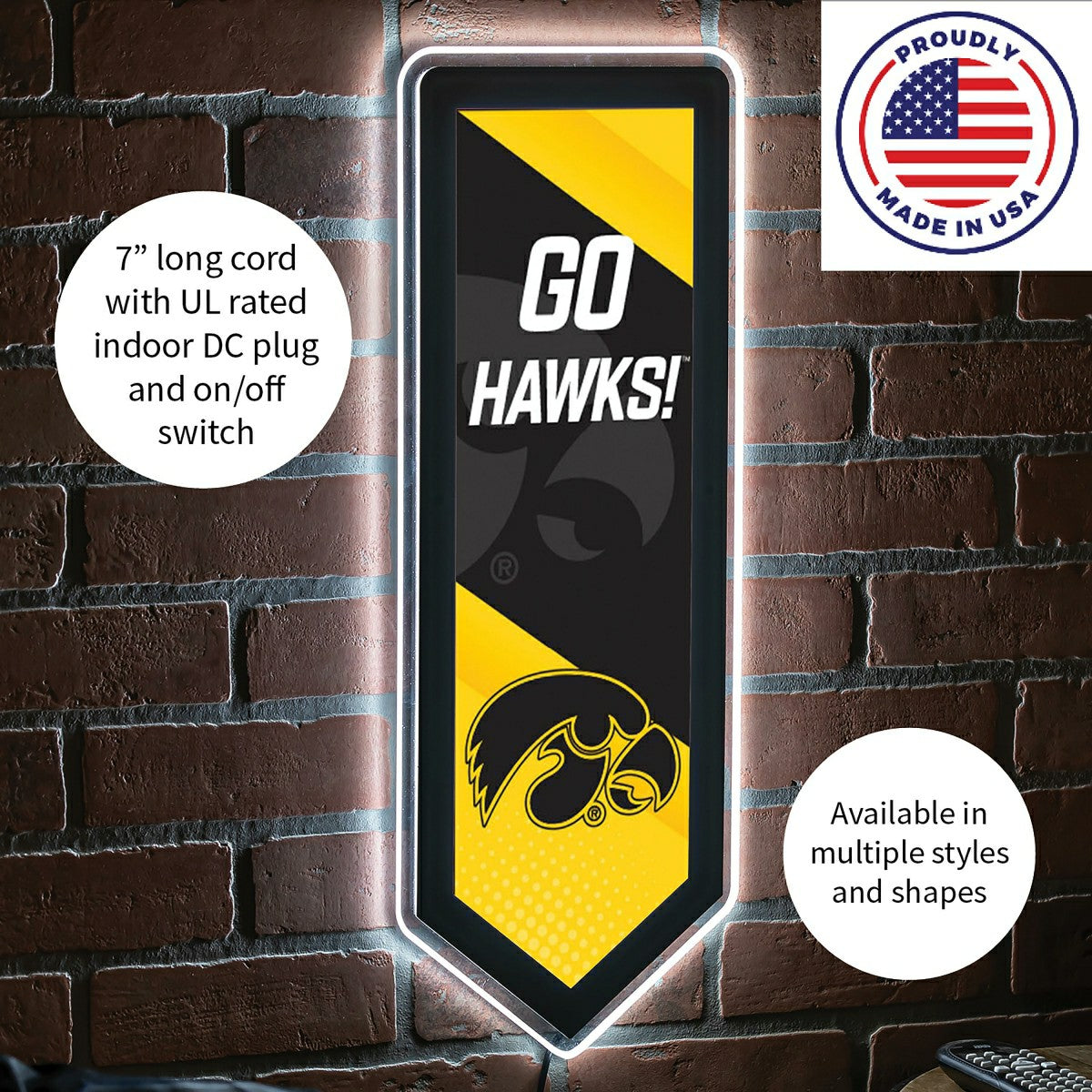 LED Wall Decor, Pennant, University of Iowa