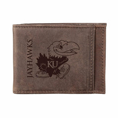 Front Pocket Wallet w/ RFID Blocking, University of Kansas, Brown