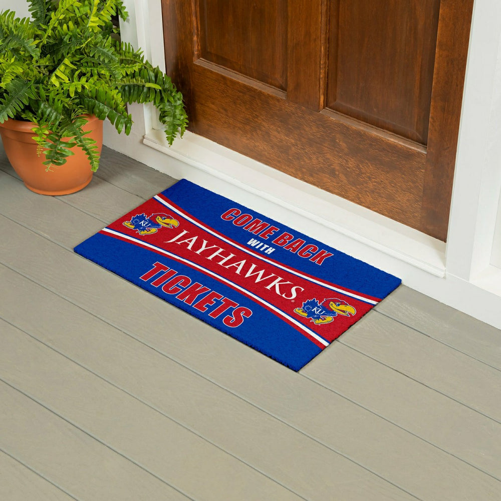 28" x 16" PVC Trapper Mat, Come Back with Tickets, University of Kansa