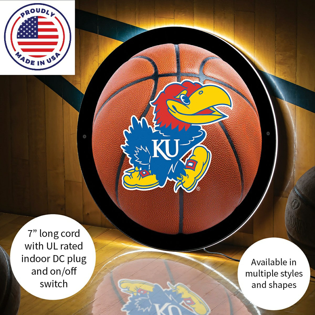 LED Wall Decor, Round, Med, Kansas Basketball