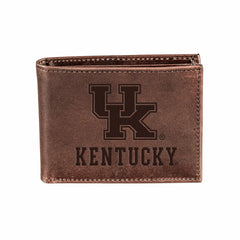 University of Kentucky, Bi-Fold Wallet, Brown, CH, 100% Genuine Leathe