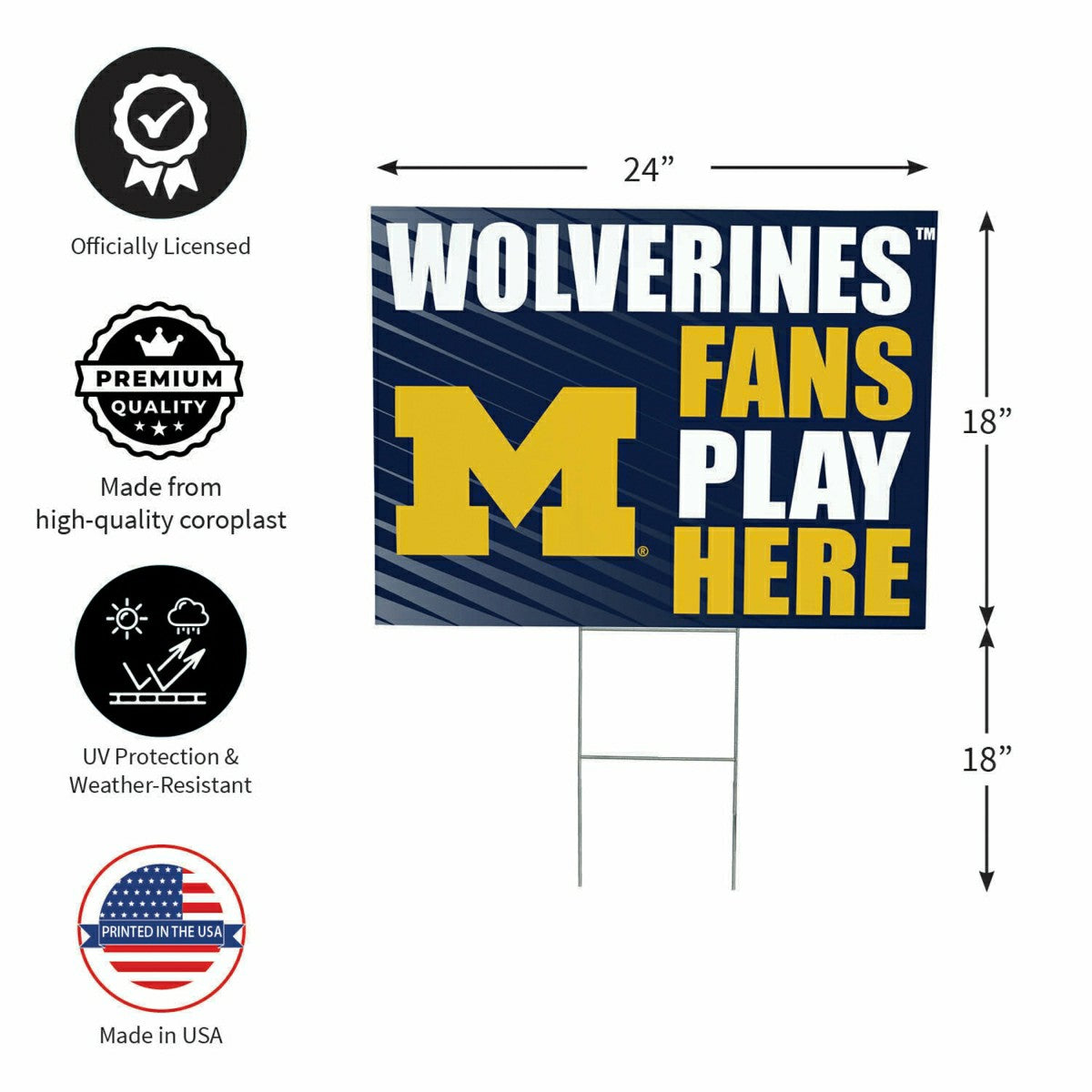 University Of Michigan Coroplast Yard Sign "Fans Play Here"