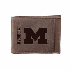 Front Pocket Wallet w/ RFID Blocking, University Of Michigan, Brown