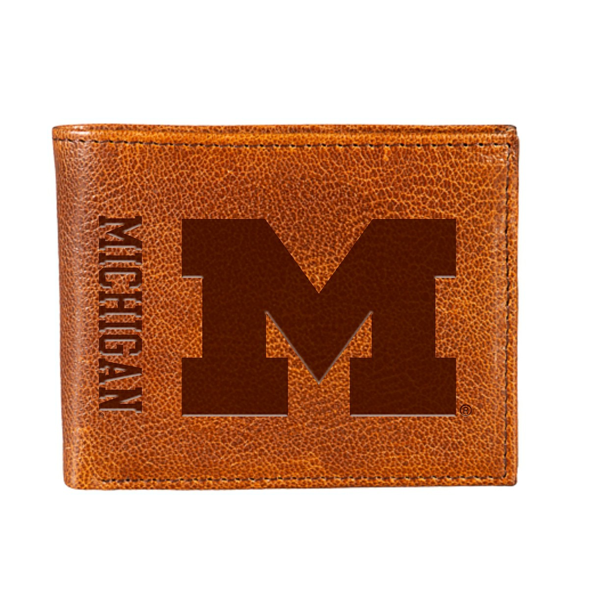 University Of Michigan, Embossed 100% Genuine Tumbled Leather Passcase