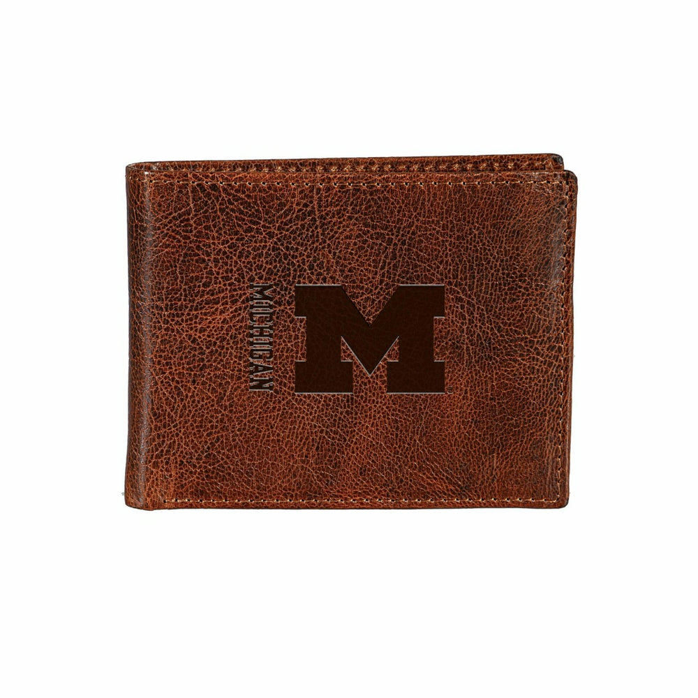 University Of Michigan, Embossed 100% Genuine Tumbled Leather Passcase