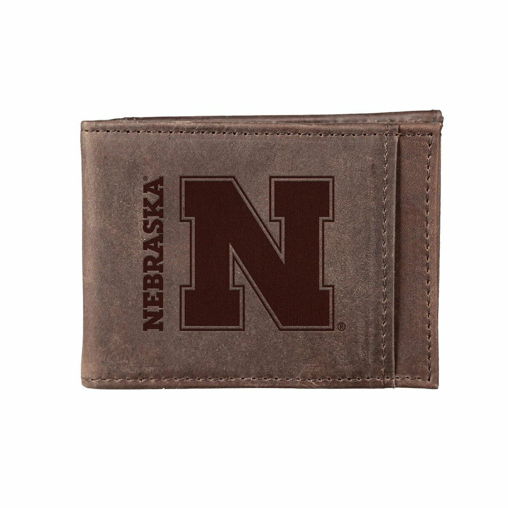 Front Pocket Wallet w/ RFID Blocking, University of Nebraska, Brown