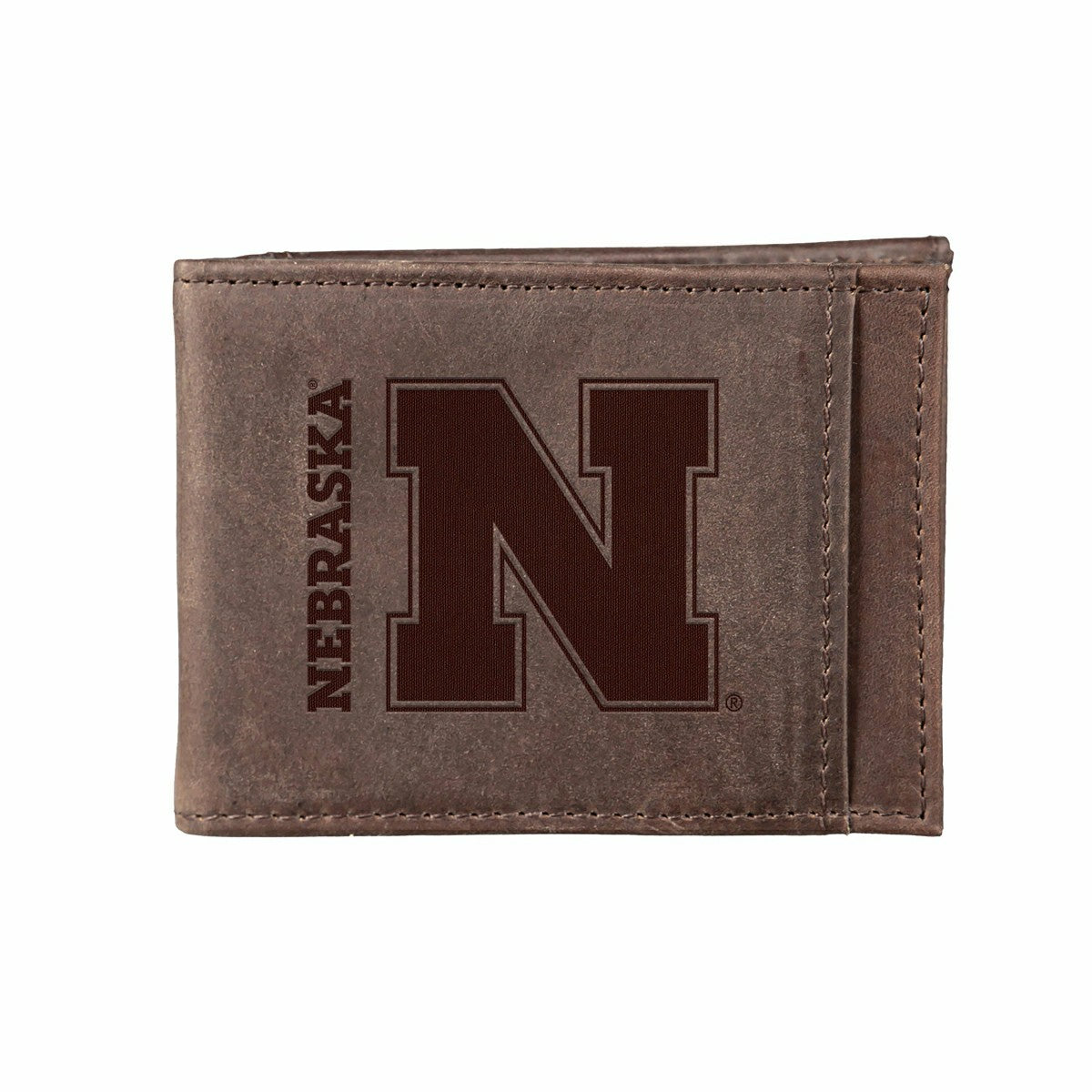 Front Pocket Wallet w/ RFID Blocking, University of Nebraska, Brown