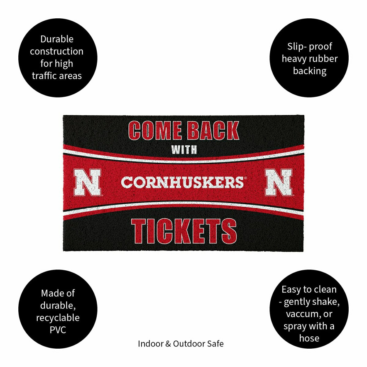 28" x 16" PVC Trapper Mat, Come Back with Tickets, University of Nebra