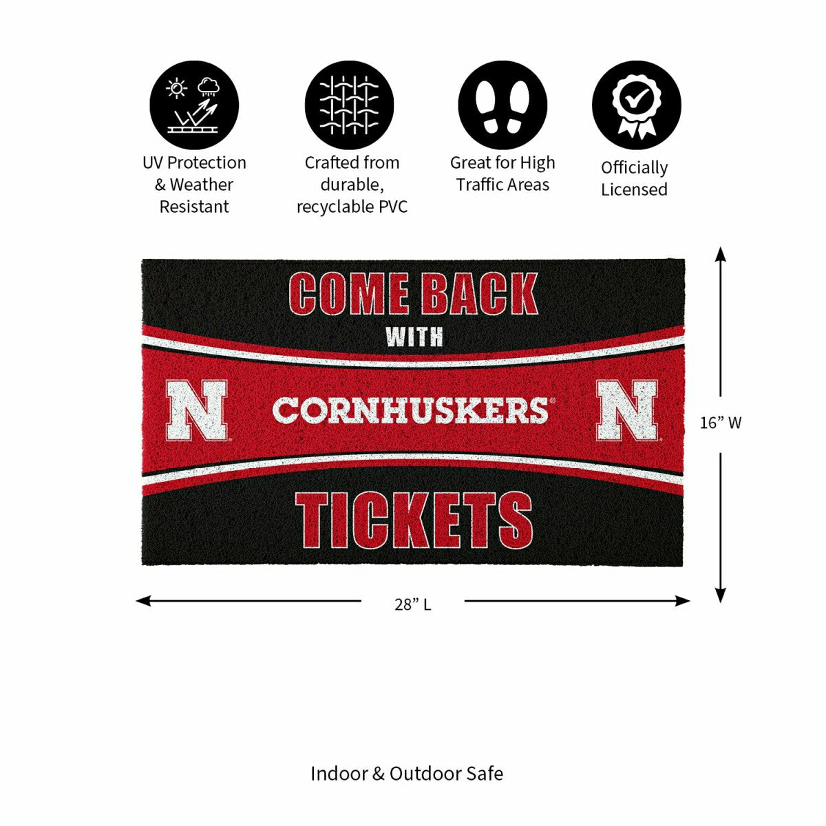 28" x 16" PVC Trapper Mat, Come Back with Tickets, University of Nebra