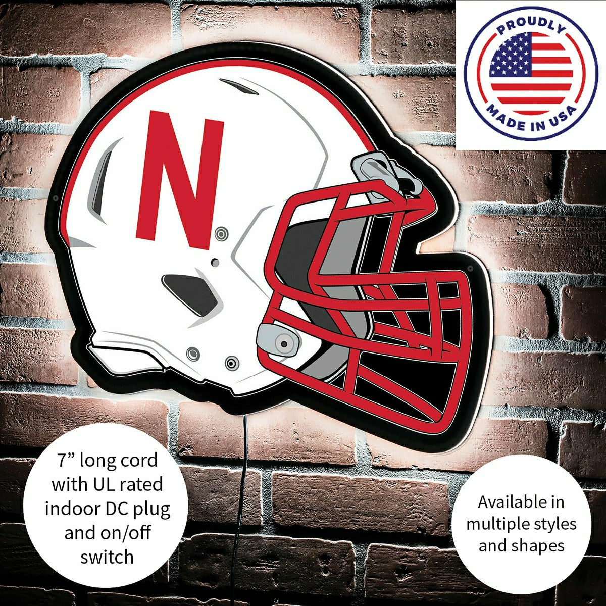LED Wall Decor, Helmet, University of Nebraska