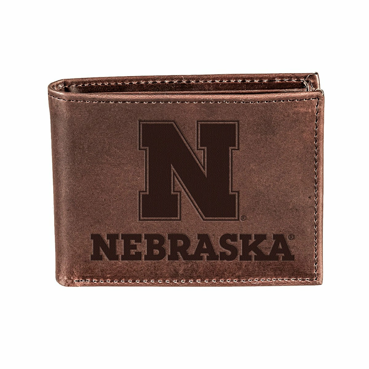 University of Nebraska, Bi-Fold Wallet, Brown, CH, 100% Genuine Leathe