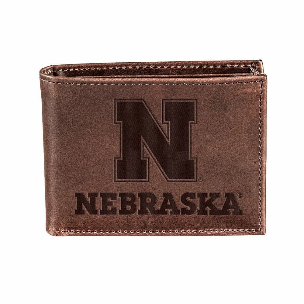 University of Nebraska, Bi-Fold Wallet, Brown, CH, 100% Genuine Leathe