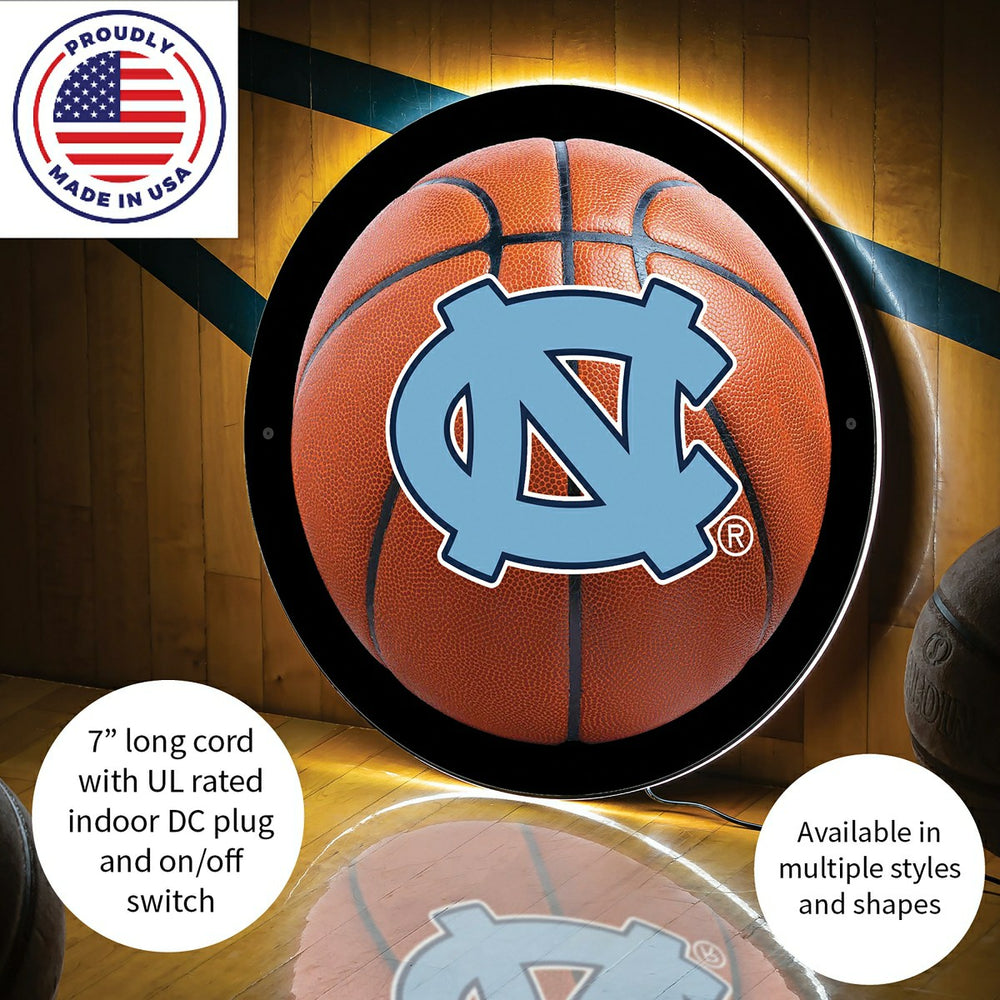 LED Wall Decor, Round, Med, UNC, Basketball