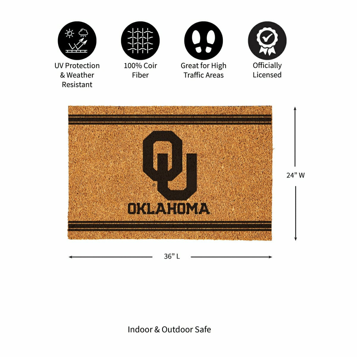 University of Oklahoma Large One Color Coir Mat, 36"x24"