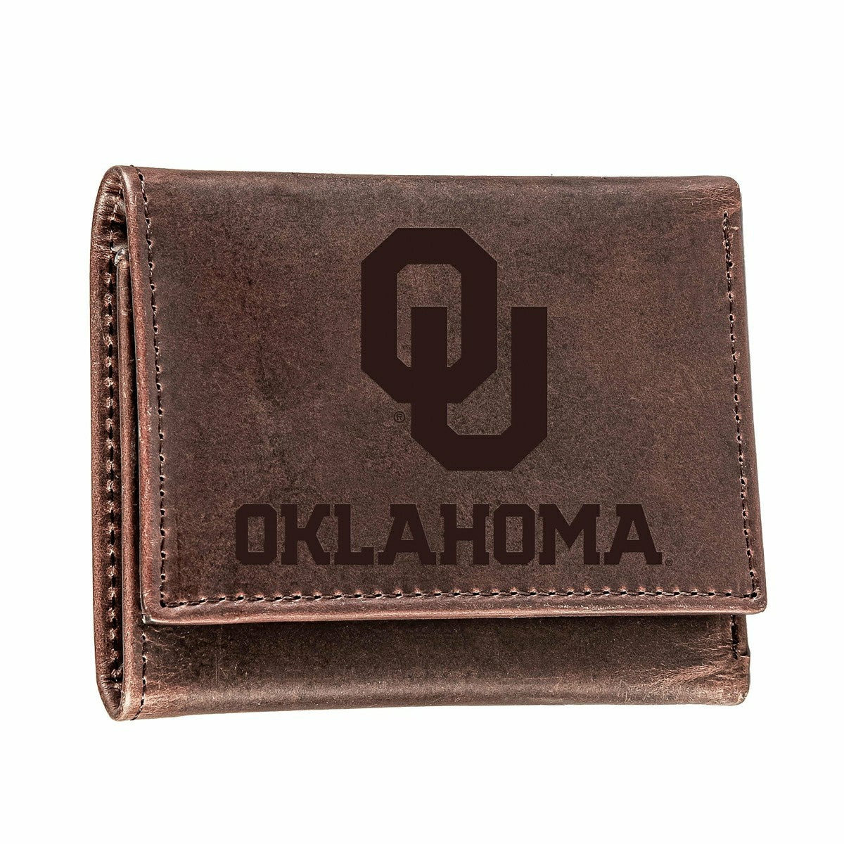 University of Oklahoma, Tri-Fold Wallet, Brown, CH, 100% Genuine Leath