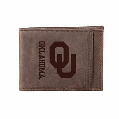 Front Pocket Wallet w/ RFID Blocking, University of Oklahoma, Brown