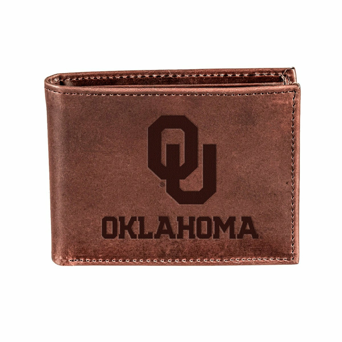 University of Oklahoma, Bi-Fold Wallet, Brown, CH, 100% Genuine Leathe
