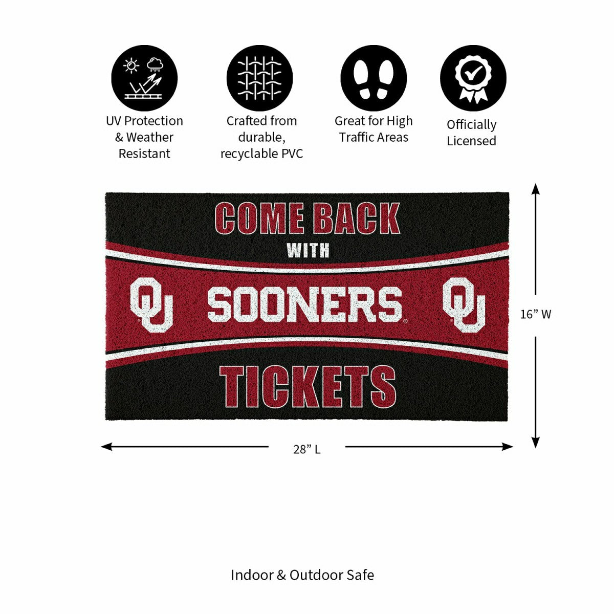28" x 16" PVC Trapper Mat, Come Back with Tickets, University of Oklah