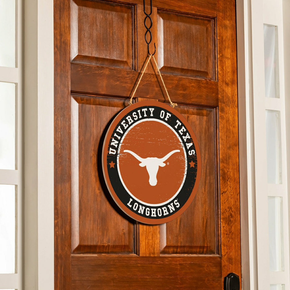 University of Texas Round Door Décor with Hanging Rope, 18x18