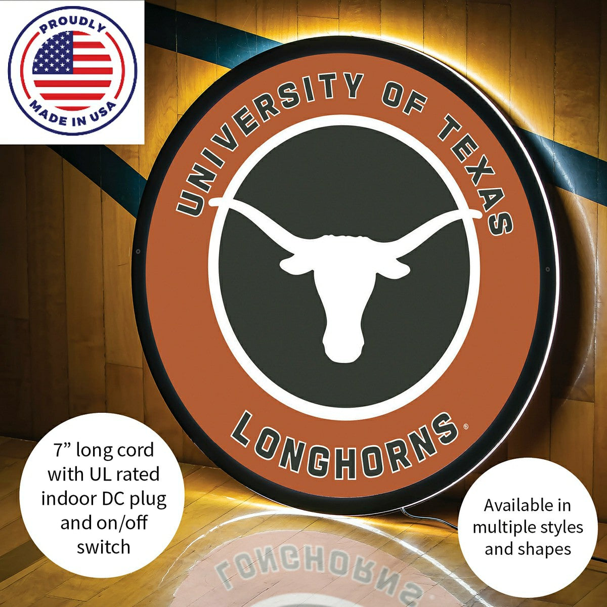 LED Wall Decor, Round, University of Texas