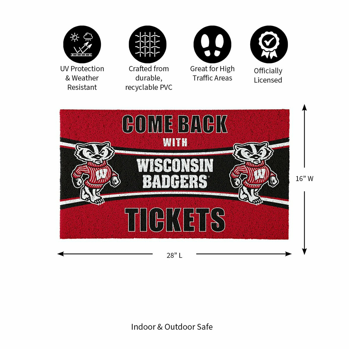 28" x 16" PVC Trapper Mat, Come Back with Tickets, University of Wisco