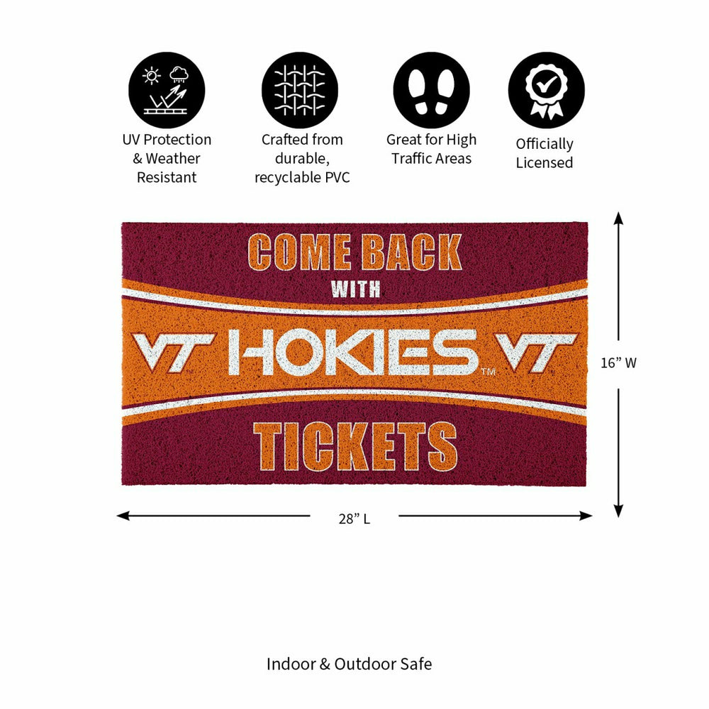 28" x 16" PVC Trapper Mat, Come Back with Tickets, Virginia Tech