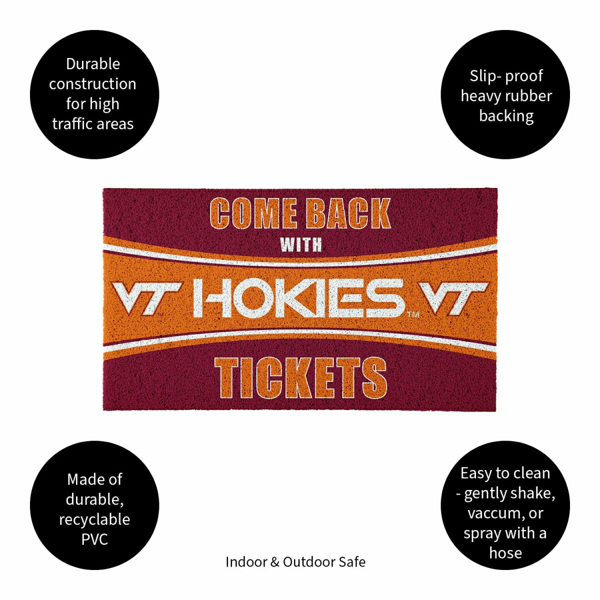 28" x 16" PVC Trapper Mat, Come Back with Tickets, Virginia Tech